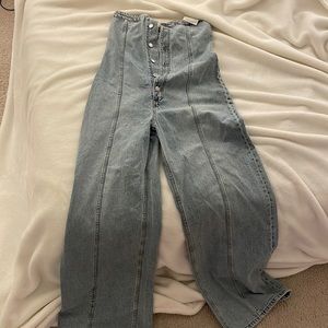 Zara strapless button up denim jumpsuit